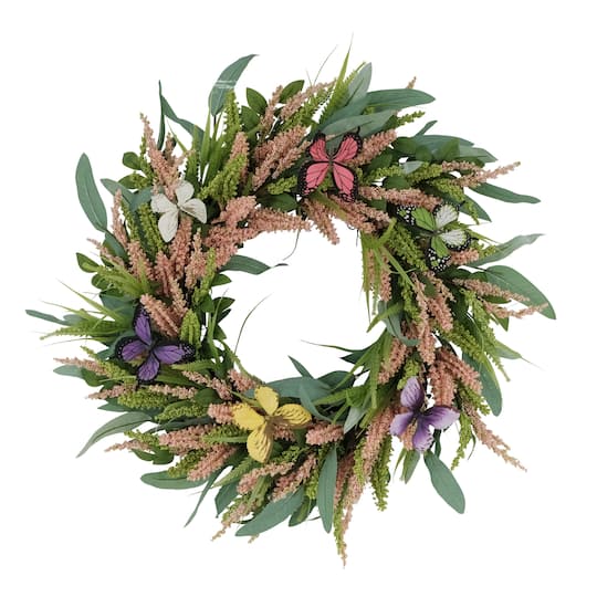 24&#x22; Salix Leaf with Butterfly Floral Spring Wreath